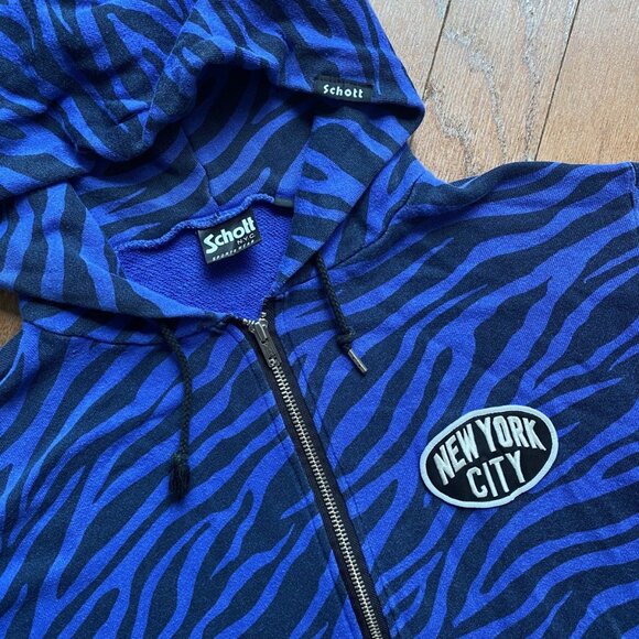 Schott NYC Blue Tiger Stripe Zip Up Hoodie Medium - Picture 2 of 3